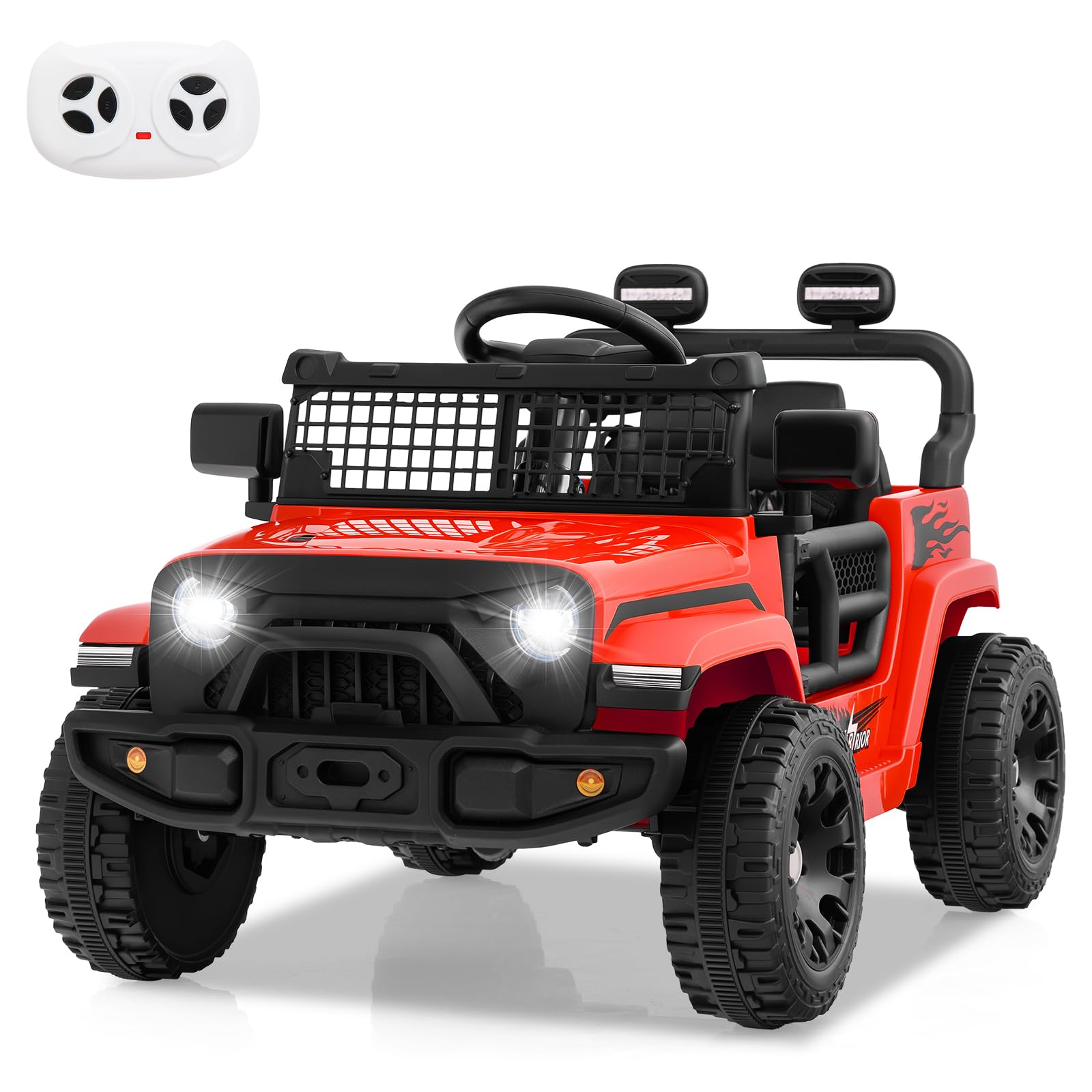 GYMAX Kids Ride on Car, 12V Battery Powered Toy Car with Remote Control, Lights, Music, Horn and Slow Start, Children Electric Off Road Truck for 3 Years Old+ (Red) — image 1