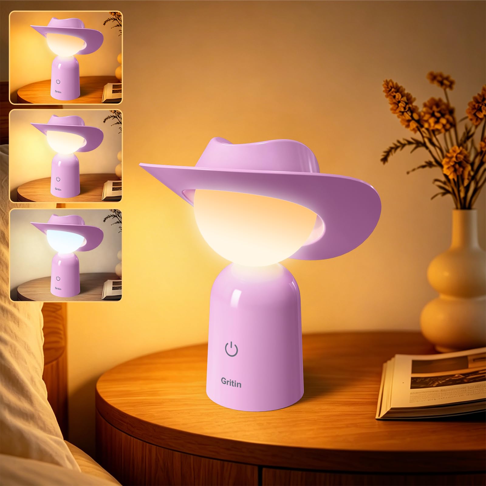 Gritin Original Design Cowboy Hat Night Light, Bedside Table Lamps