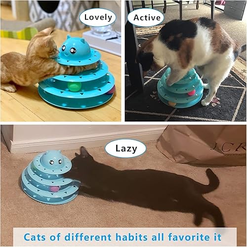 Miniatura 6 de UPSKY Rodillo de juguete para gatos de 3 niveles con seis bolas de colores interactivos divertido rompecabezas de ejercicio físico mental para