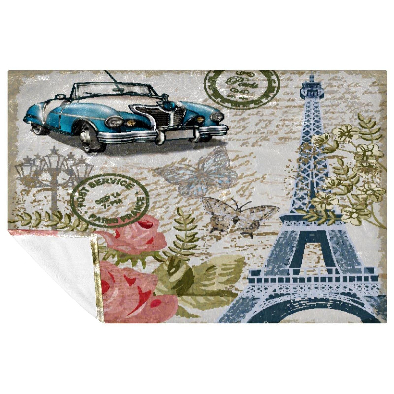 Couverture douce motif Paris Tour Eiffel voiture plaid de lit canapé 150x100 cm