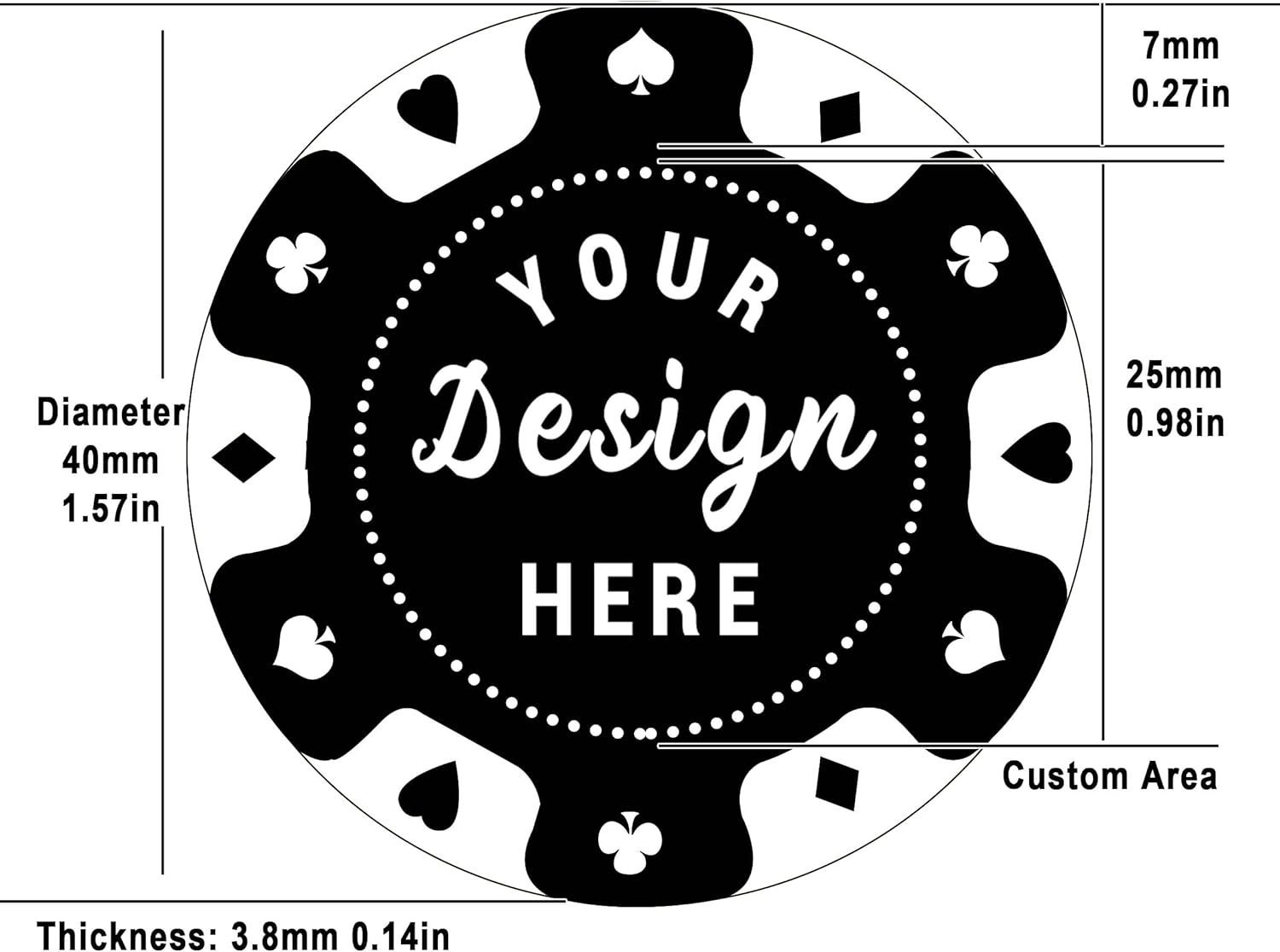 100 Custom Plastic Poker Chips，Imprinted with Your Personalized Text and Logo,for Texas Hold'em Poker, Card Club or Late Night Poker Games，Drink or Bar Tokens, Bachelor Party