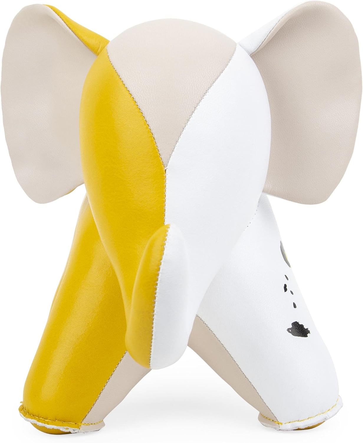 Bookend Elephant Abby Fresh Awaken, Leather Bookends for Shelves, Handmade Animal Home Decor, Zuny Series, White+Yellow Leopard+Ochre Yellow