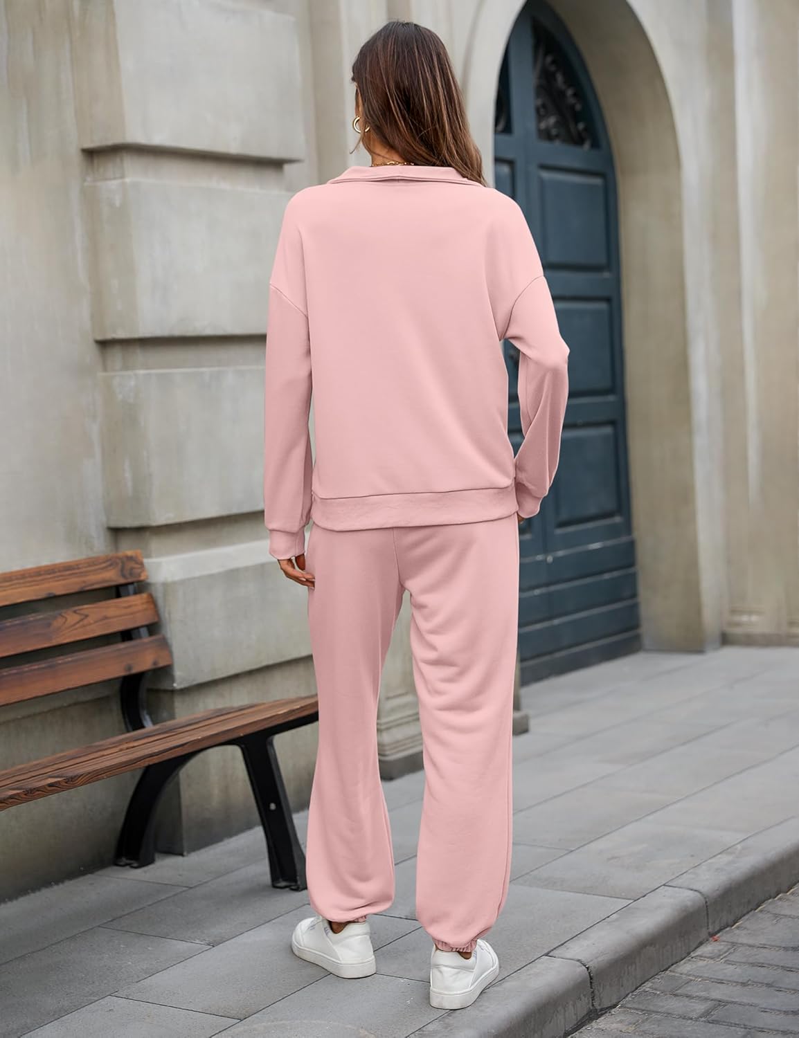 Women's Cozy 2 Piece Outfits Lounge Sets Long Sleeve Half Zip Sweatshirt Tops Jogger Sweatpants Sweats Track Suits Set - Image 5