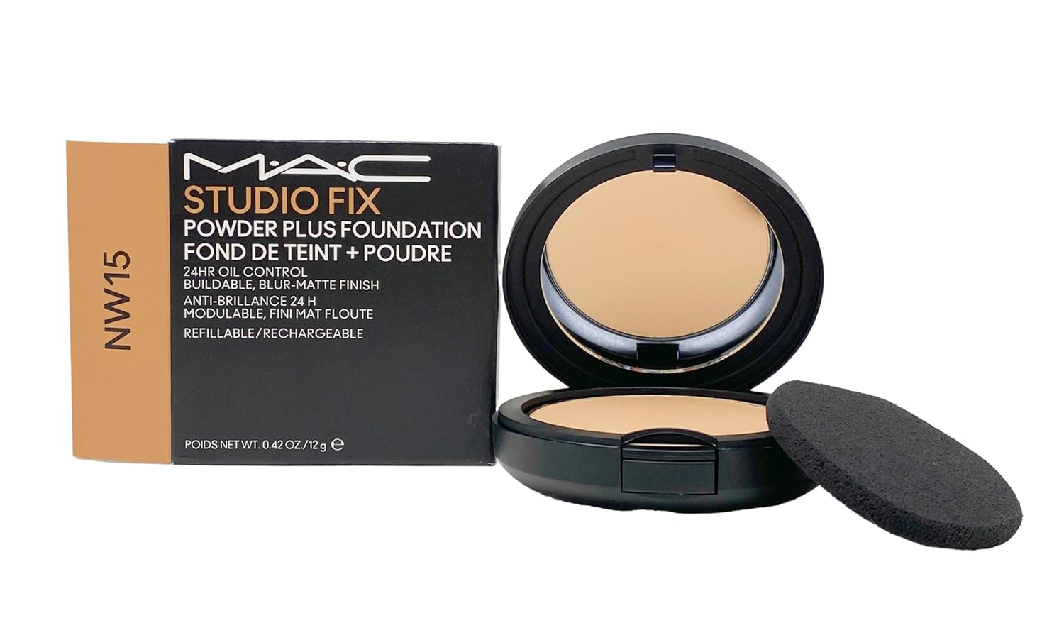 M.A.C Studio Fix Powder Plus Foundation 24 hr Oil Control Refillable – NW15 (Light beige with neutral undertone for light skin) .42 Oz / 12g