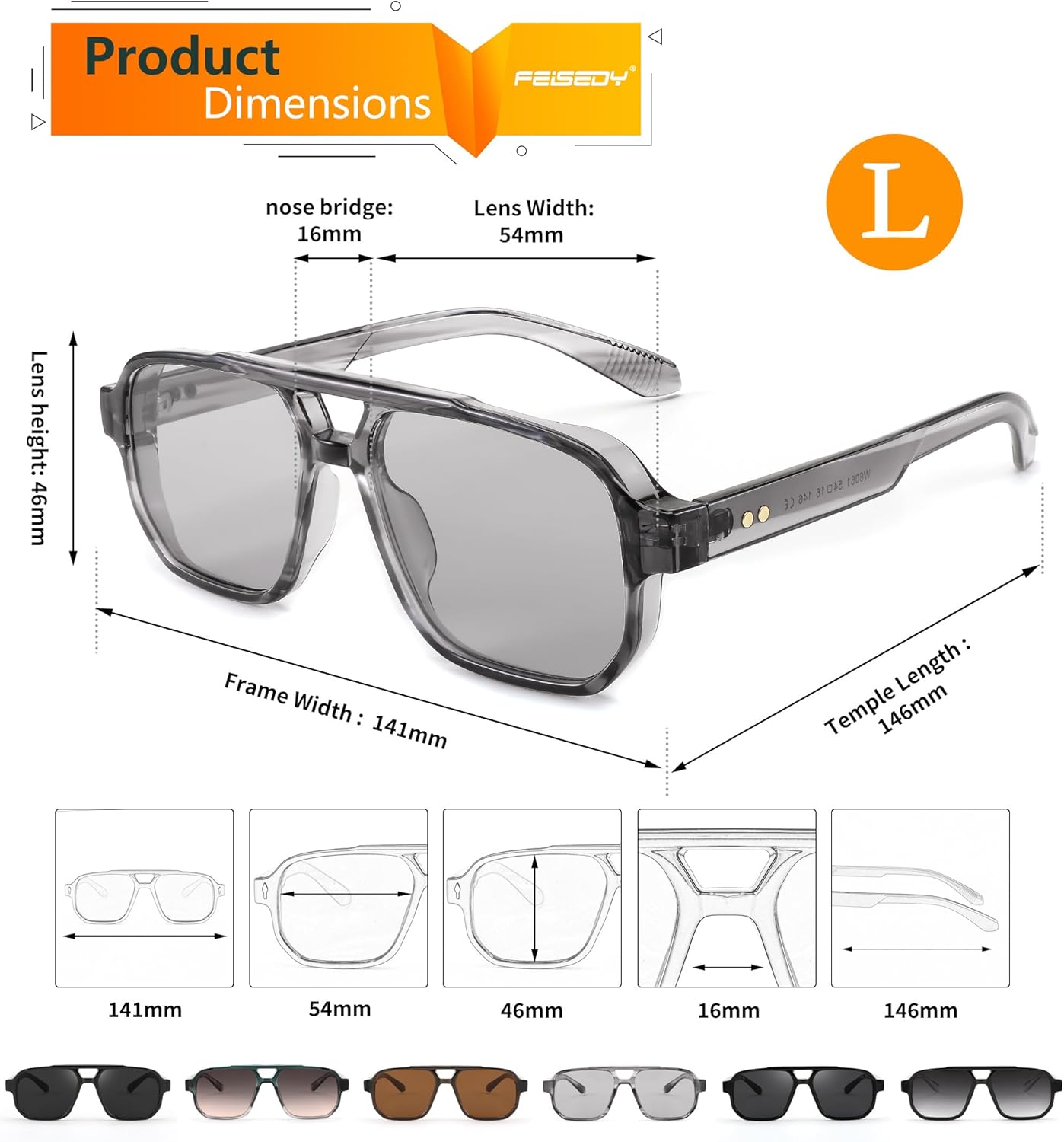 FEISEDY Retro Square Aviator Sunglasses Women Men, 70s Small Vintage Rectangle UV400 Sun Glasses B9120 - Image 5