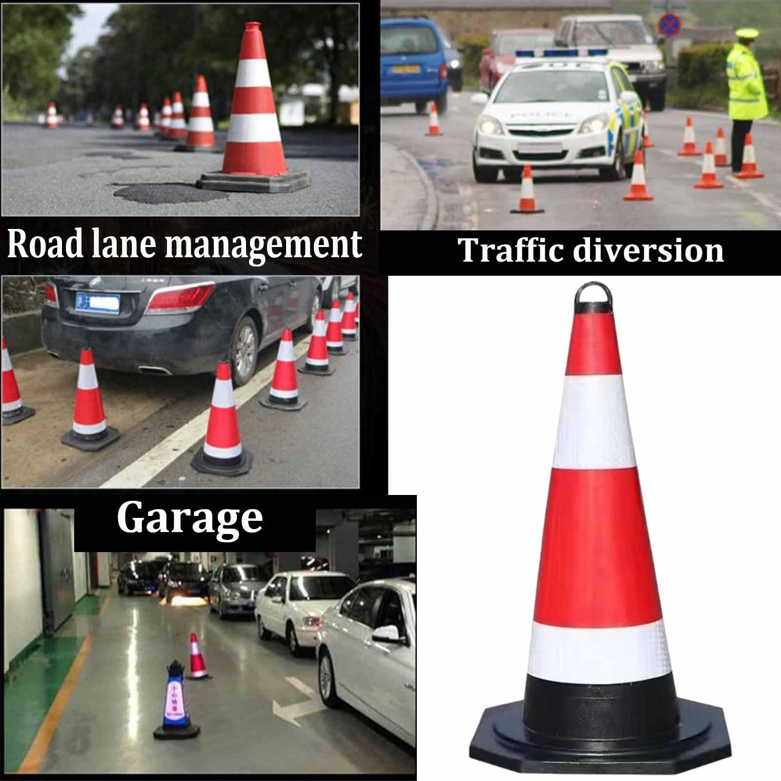 Cônes de signalisation, cône de sécurité pour stationnement routier avec base lestée noire et réflecteur, pour stationnement, chantier, barrière d'urgence, 60x30cm(2pack)