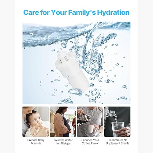 Miniatura 6 de Happybuy Filtro de agua para jarra, paquete de 3 filtros de agua de 5 etapas para jarras y dispensadores, sin BPA, dura 3 meses o 40 galones, reduce