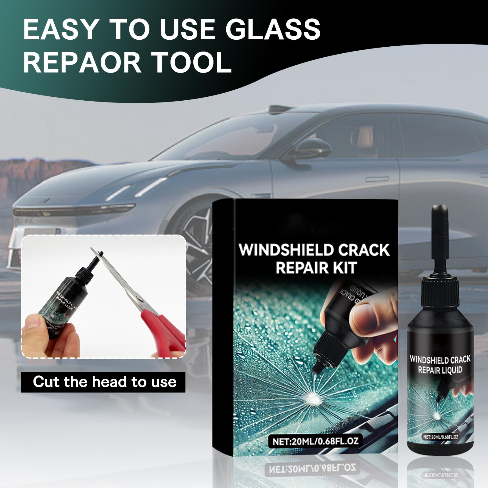 Kit Riparazione Crepe Vetro,Kit Riparazione Parabrezza Auto,Windshield Crack Repair Kit,Kit Riparazione Vetro Auto,Glass Repair Liquido Kit,Auto Finestra Bicchiere Parabrezza Riparazione,20ml