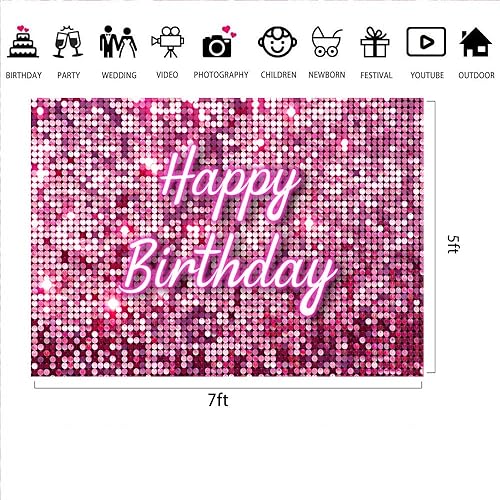 Miniatura 10 de Lofaris Telón de fondo cuadrado rosa para fotografía de feliz cumpleaños, paneles de pared de lentejuelas brillantes para pared de dulces 16 niñas y
