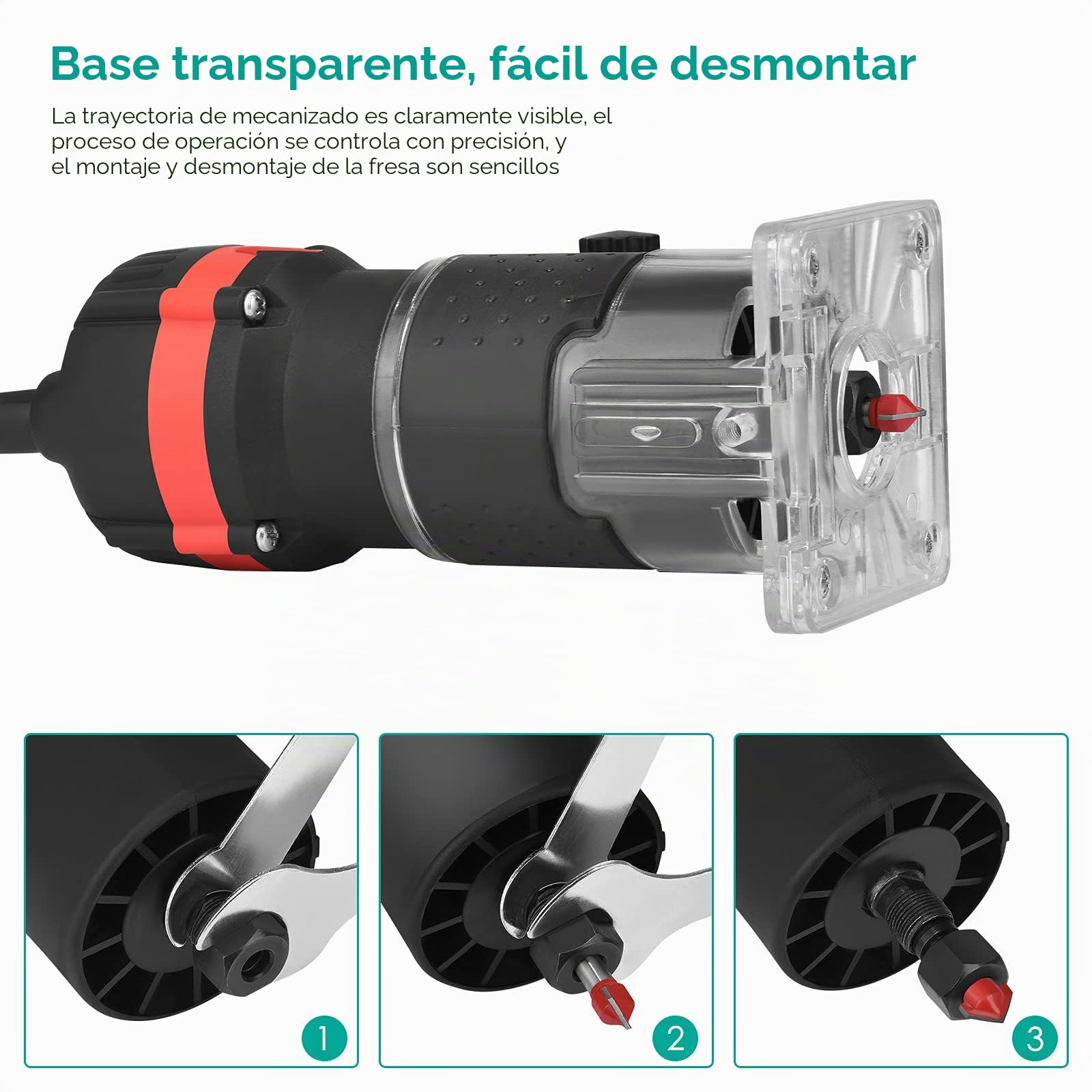 800W fresadora de Madera Compacta 6.35mm 30000r/min fresadora de Mano Portátil para Trabajar la Madera fresadora Eléctrica para Mader con 15pcs Router bits DIY