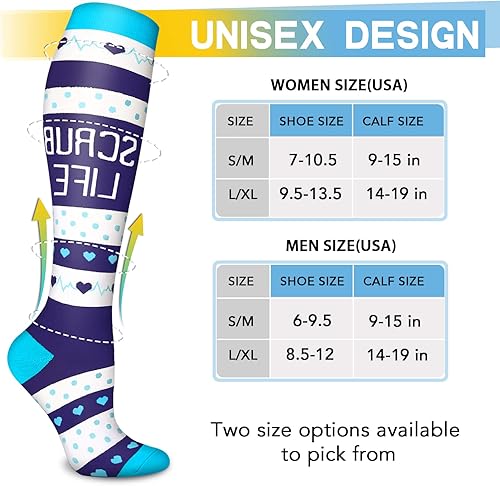 Miniatura 6 de 6 pares de calcetines de compresión para mujeres y hombres, circulación 20-30 mmHg, es el mejor soporte para correr, enfermería, deportes atléticos