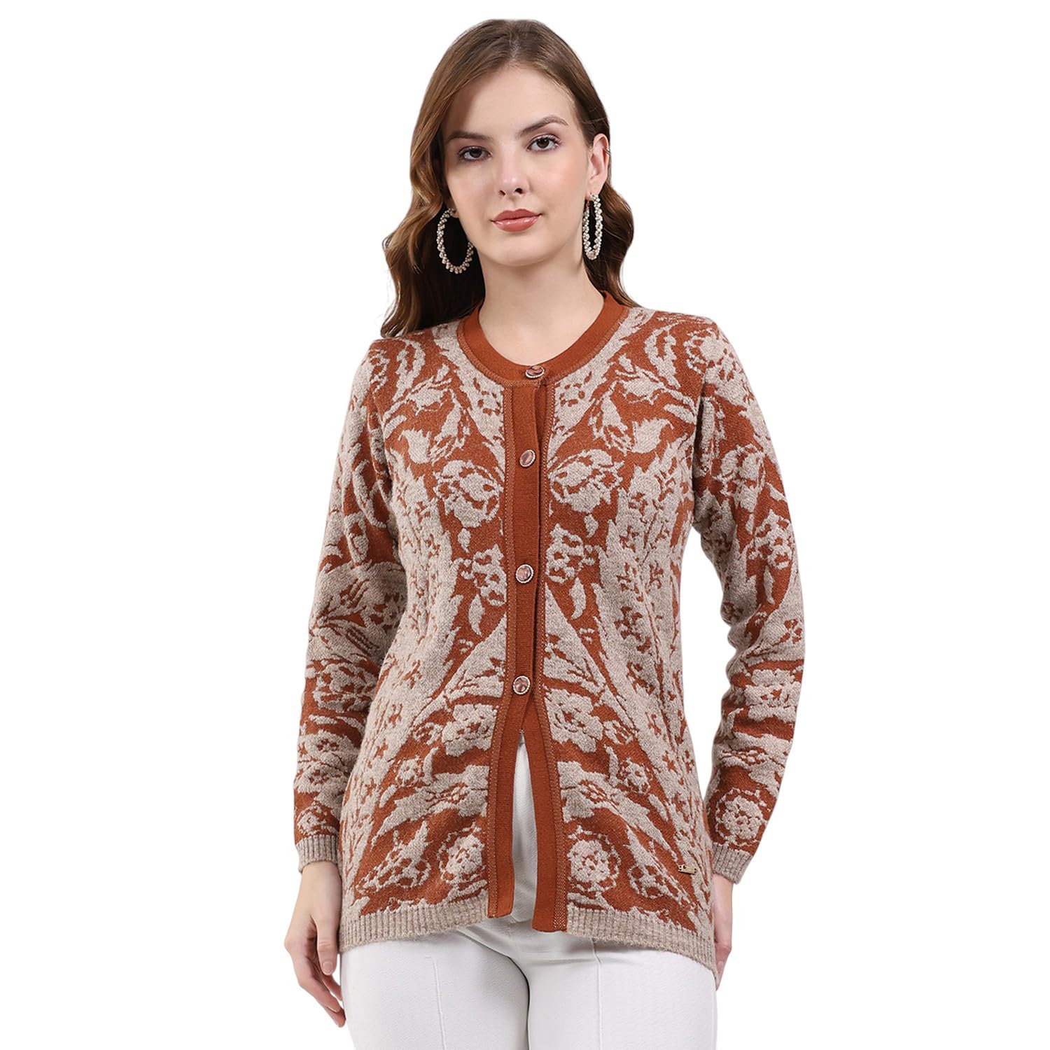 monte carlo Women Regular Fit Printed Round Neck Button Closure Full Sleeve Winter Cardigan| Warm Woolen Buttoned Sweater for Ladies | Stylish Knitted Cardigan for Women's (Pack of 1)-picture-26