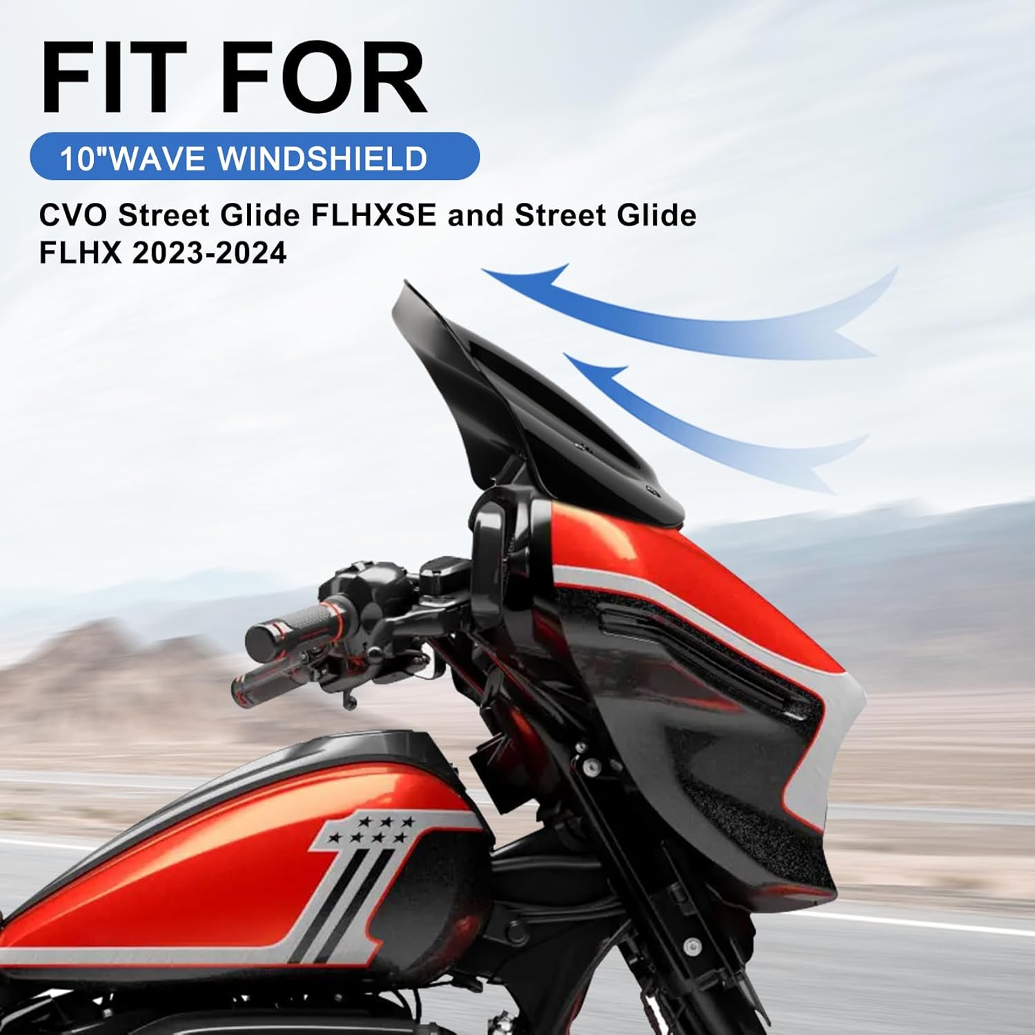10" Wave Windshield - PSLER Wind Splitter Windscreen for Touring Street Glide FLHX , CVO Street Glide FLHXSE 2023 UP