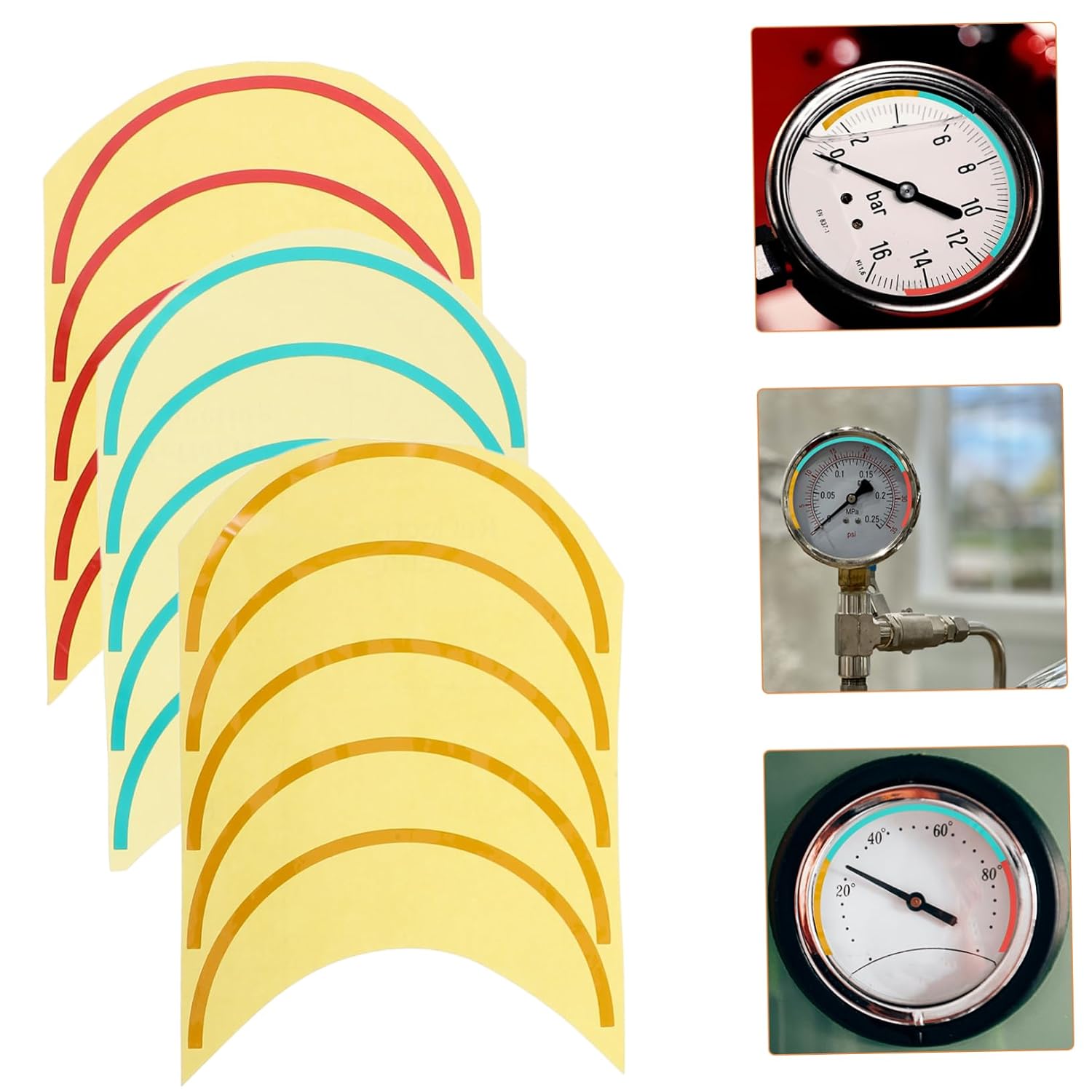 OUNONA 3pcs Pressure Gauge Indicator Stickers Arc Pressure Gauge Sticker Labels for Accurate Monitoring Red Yellow Green Water and Sunlight Resistant Automotive and Industrial Use