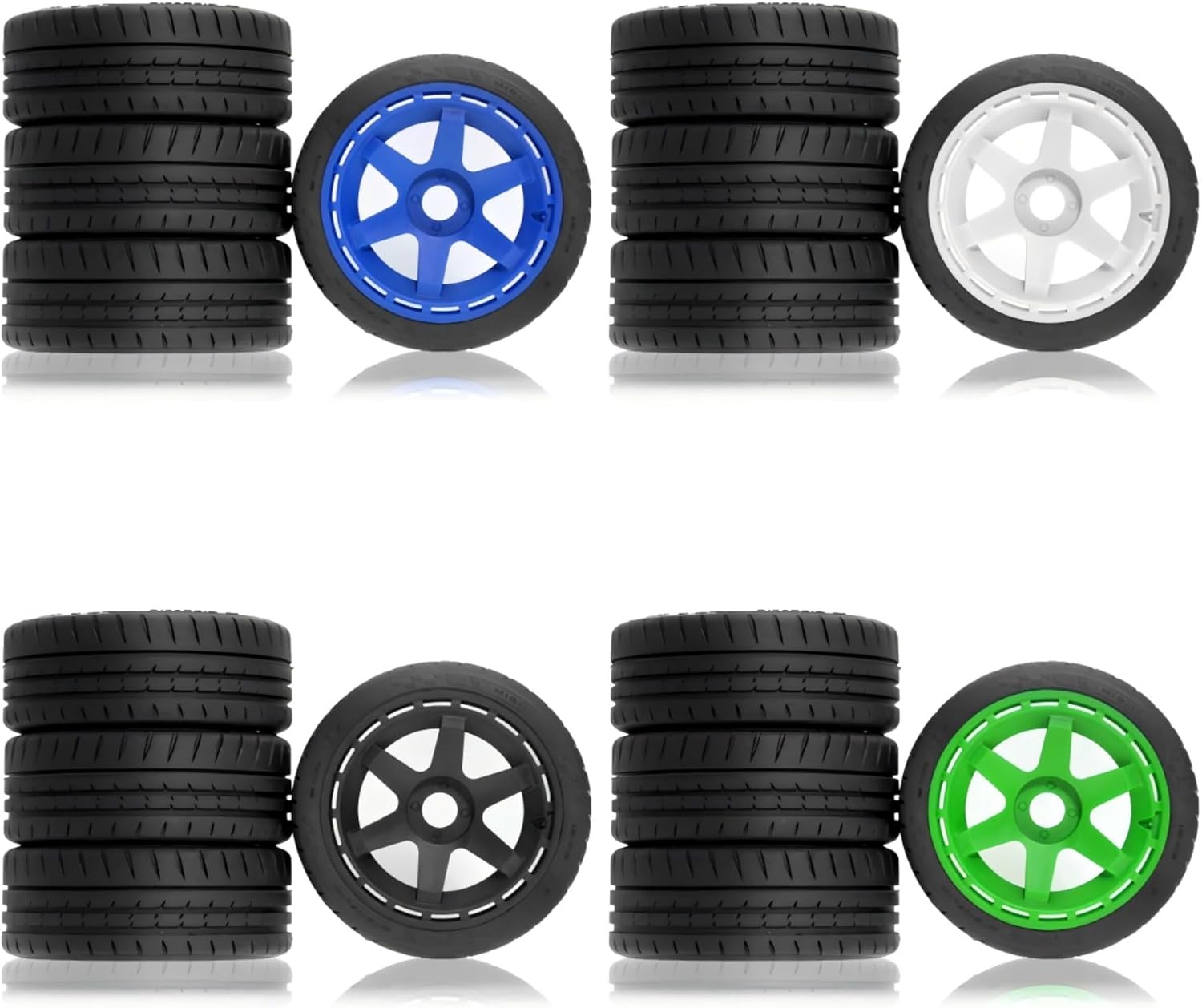 110mm OD 1/8 1/7 RC On Road Tires & Wheels 6-Spoke Rally Racing Wheels 17mm Hex for 1:8 1:7 Street Touring Drift Truck Car ARRMA Losi Kyosho VRX GT2 W10 Felony 6S BLX HPI WR8 4PCS (Green)
