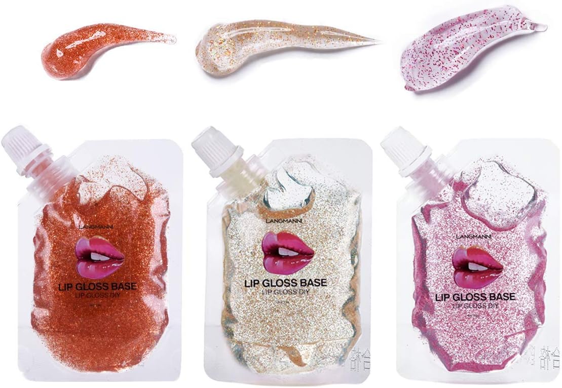 3 Pack Lip Gloss Base Glitter Lipstick Material Lip Makeup Primer Basic for DIY Beauty and Cosmetics 50MLx3