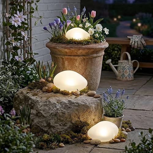 Lakeside Solar White Rock Light Outdoor Decor