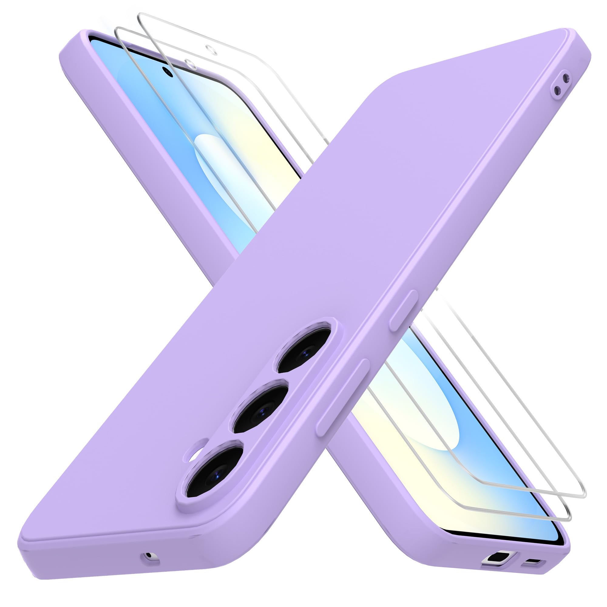 THIYUFUNS Hülle für Samsung Galaxy S25 FE 5G Handyhülle mit 2 Stück Schutzfolie, TPU Silikon Liquid Silicone Dünne Weiche Stoßfest Case Schutzhülle für Samsung Galaxy S25 FE 5G - Lila