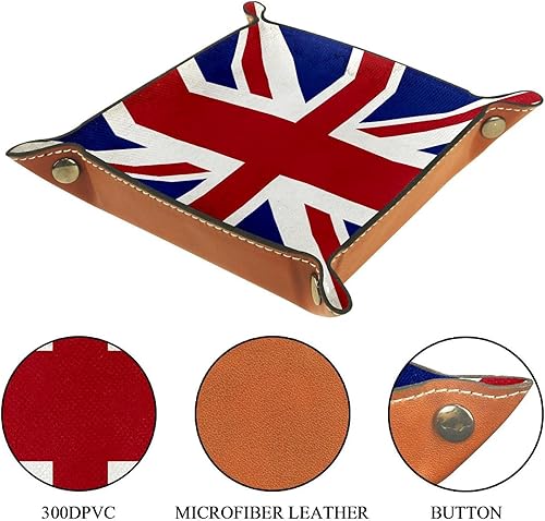 Miniatura 3 de Bandeja de valet, cuero sintético, organizador de bandeja, caja de almacenamiento para relojes, joyas, monedas, llave, bandera británica