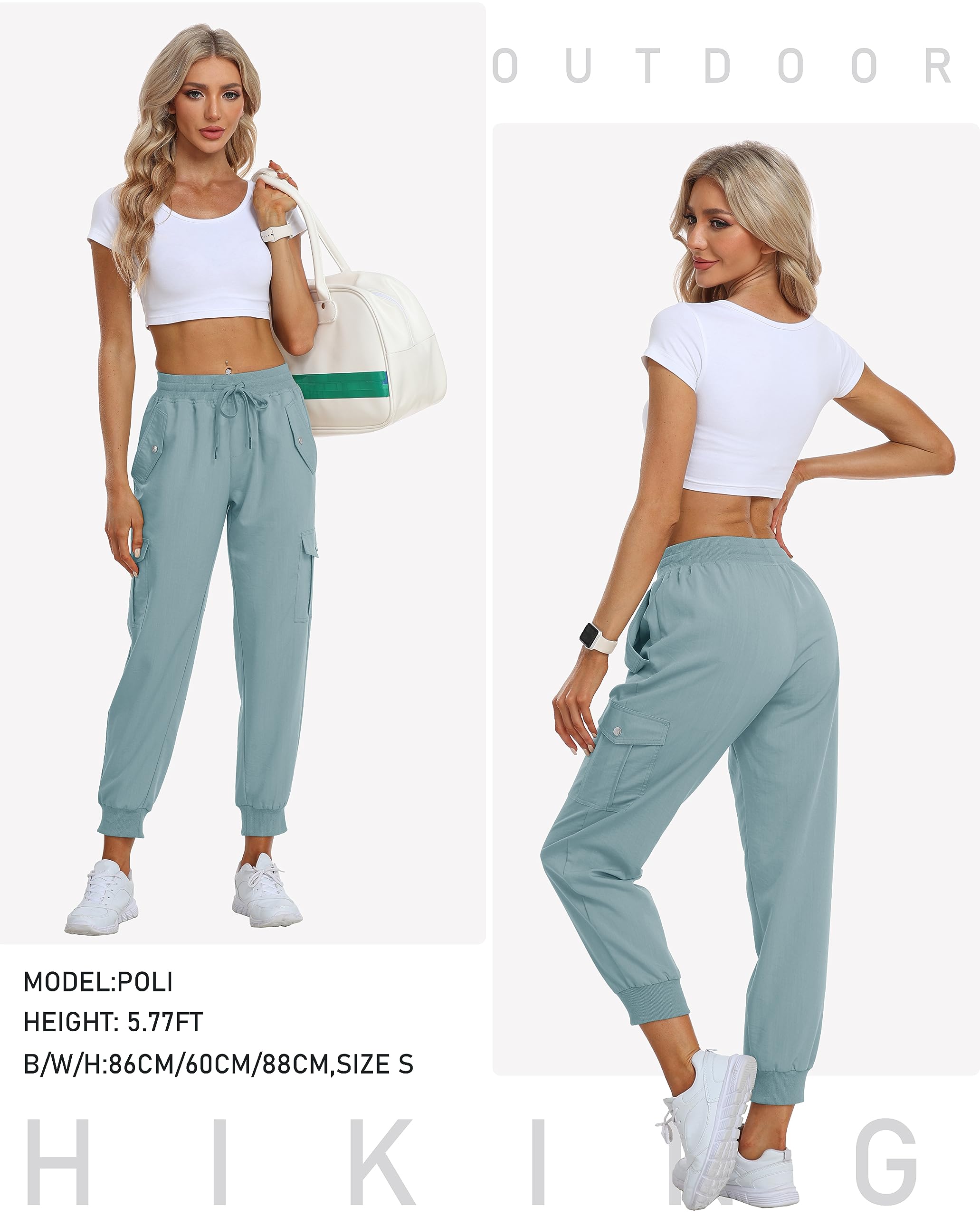 Pantalon Cargo Femme Pantalon de Randonnée Léger Séchage Rapide Moto Travail Taille Elastique Imperméable Pants avec Poches
