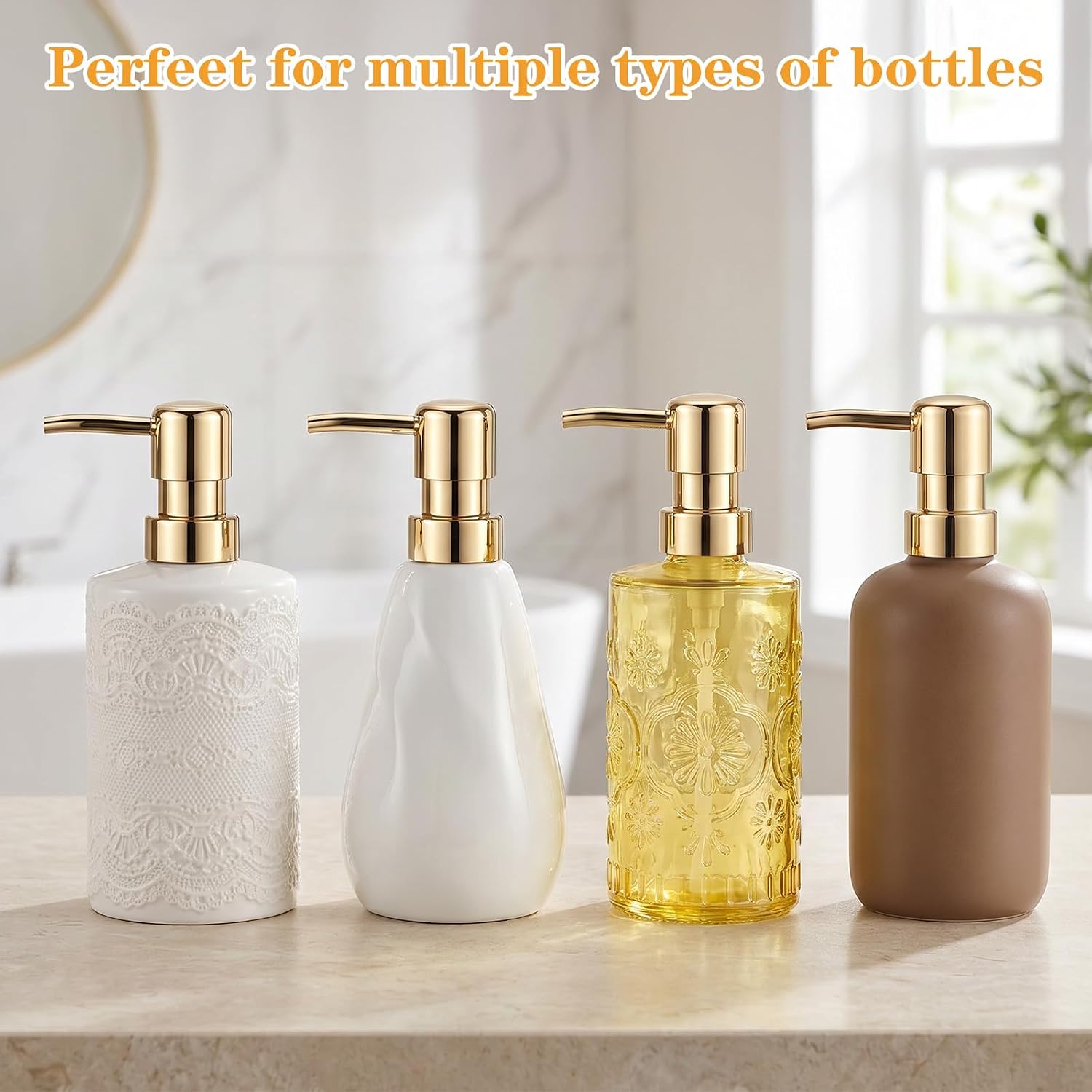 4 Pack Soap Dispenser Top Replacement,Gold Soap Dispenser Pumps