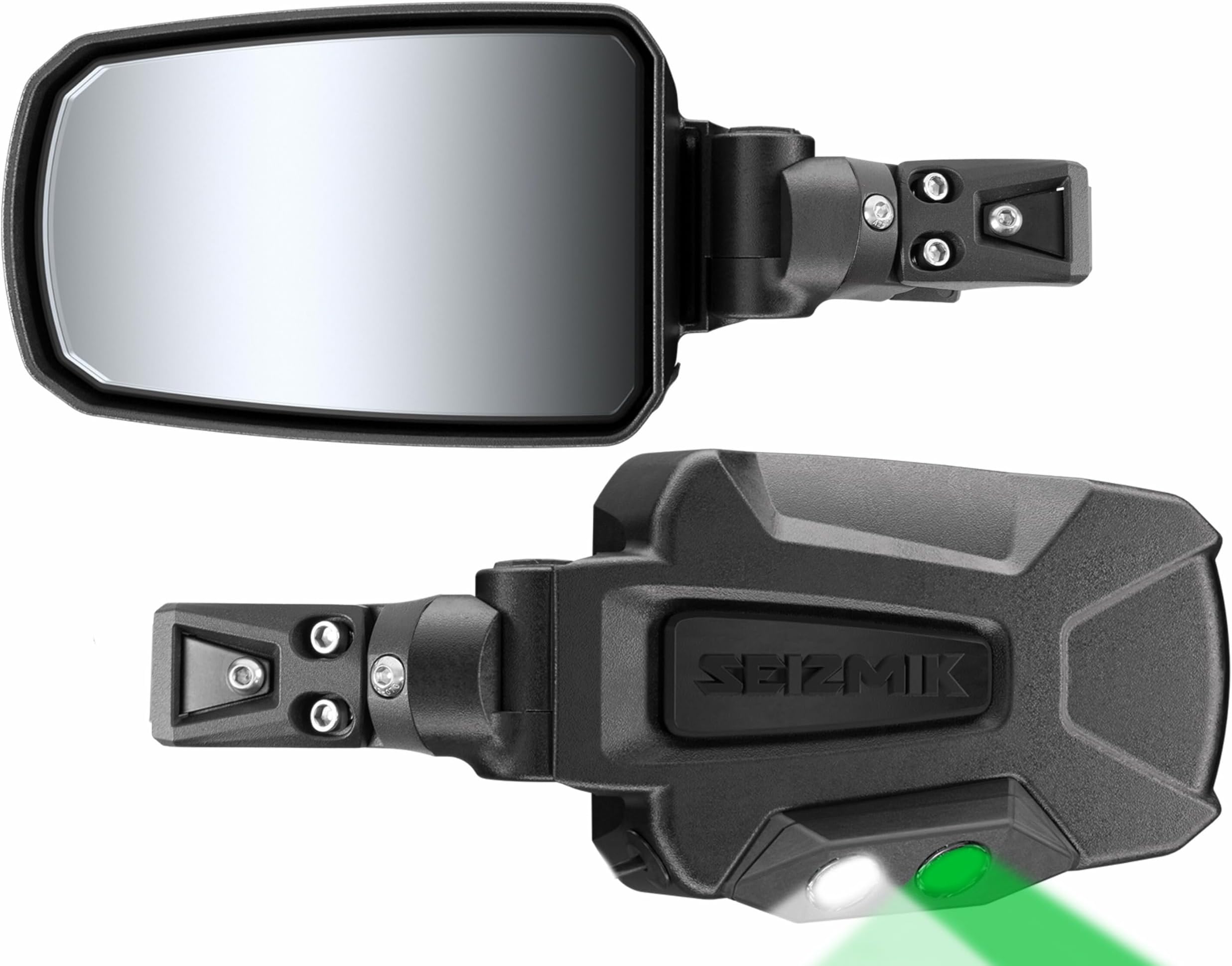 Pursuit Series Side View Mirrors with Dual Mode LED Night Vision (Pair - Cast Aluminum) for Various Size UTVs (Polaris Pro-Fit and Can-Am Profiled)