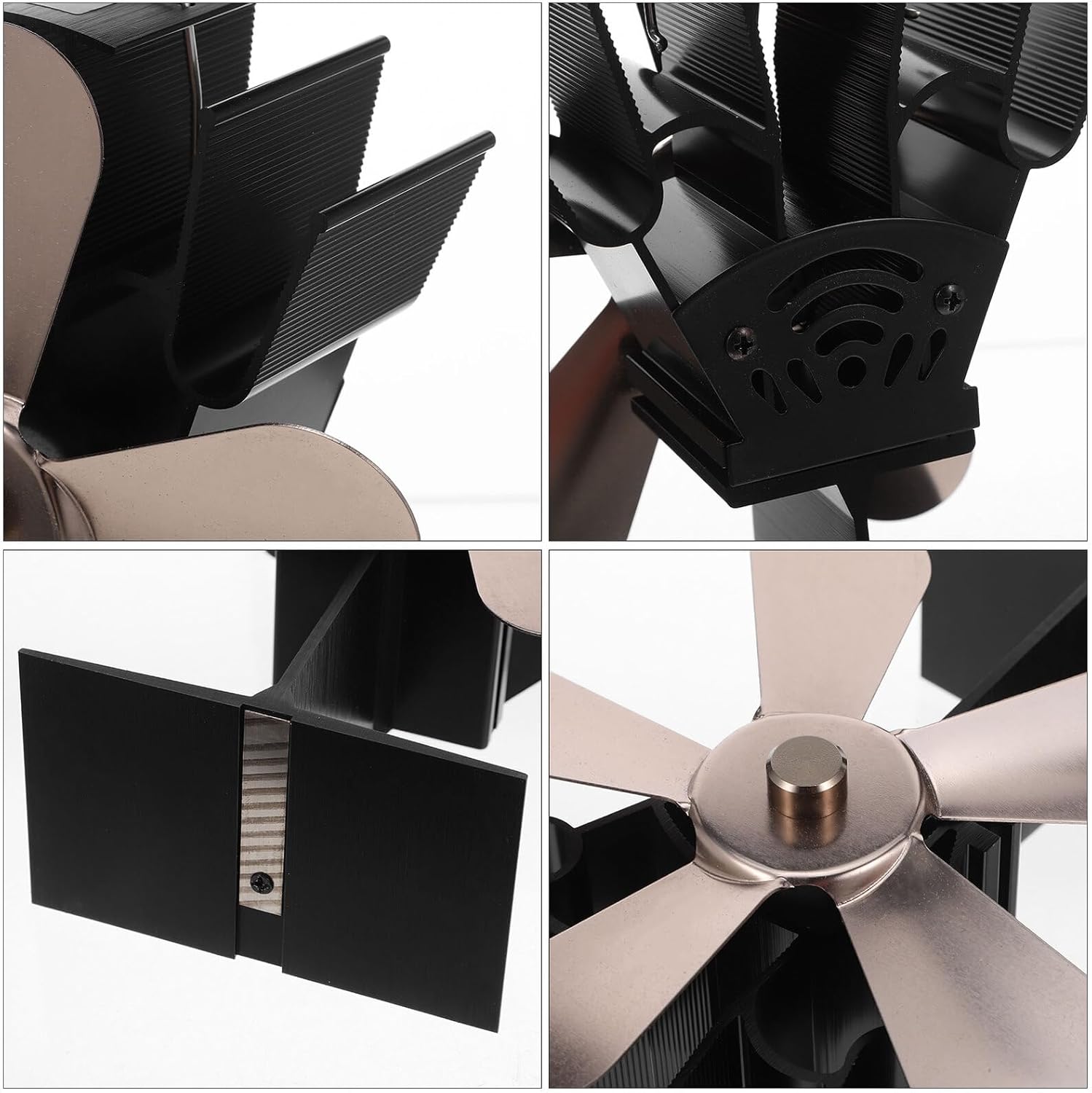 Heat Powered Wood Stove Fan with 5 Blades, Copper Finish, Thermoelectric Air Mover for Wood Burners and Stove Tops, Fireplace Accessory for Home Heating