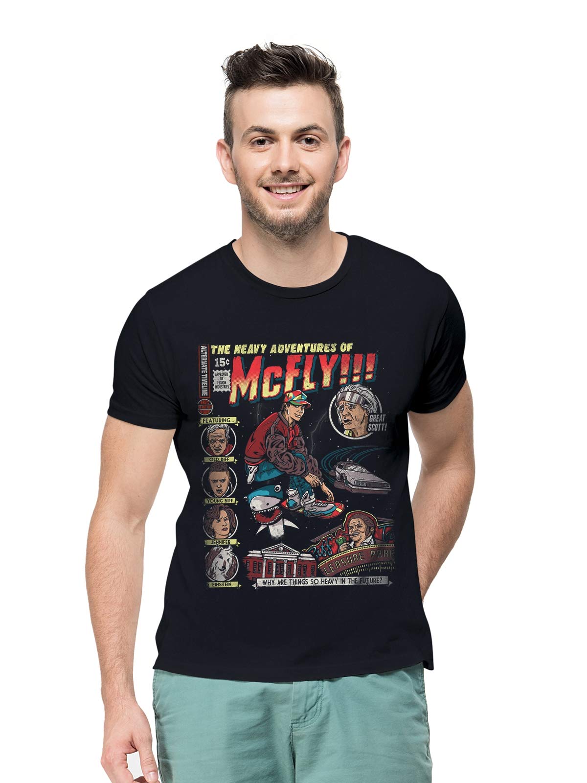 THREADCURRYBack to Future | McFly Heavy Adventures Dark Humor Spoof Movie Cotton Printed Creative Tshirt for Men