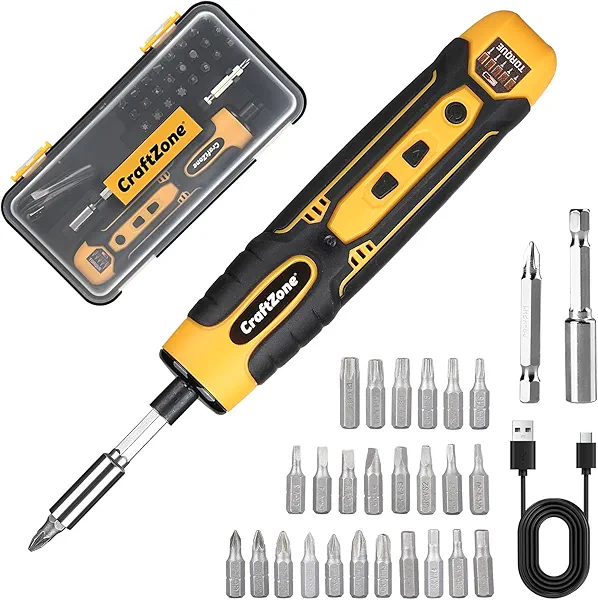 Electric Screwdriver Cordless Set with LED Light, USB Cordless Screwdriver Rechargeable, Level 5 Torque Screw driver, with 28 Pc Bit Set & Carrying Case for Home, Electronic, Automotive