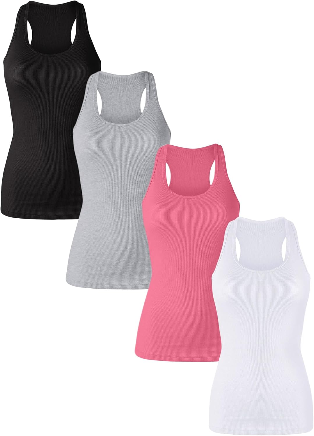 Cotton Ribbed Racerback Tank Tops for Women Basic Workout Athletic Tanks Gym Tank Top Yoga Shirts Pack 1-4