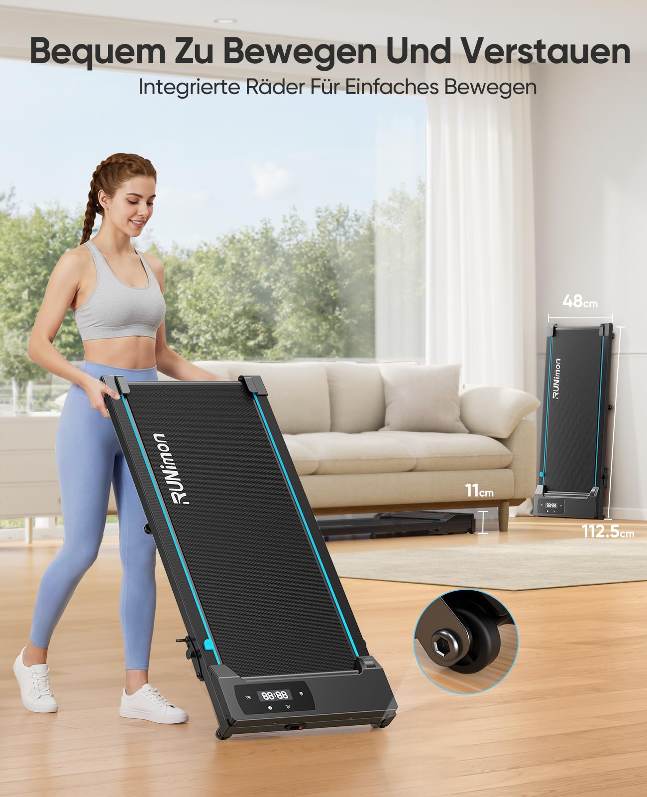 Walking Pad mit Steigung 9%, 5-IN-1 Walking Pad Laufband Schreibtisch, Laufband für Zuhause klein Mit 2,75PS bürstenlosem Motor,LED-Anzeige & APP, Fernbedienung, 8KM/H,130KG