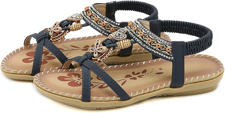 Summer Flat Sandals for Women Comfortable Casual Beach Shoes Bohemian Beaded Flip Flops Sandals