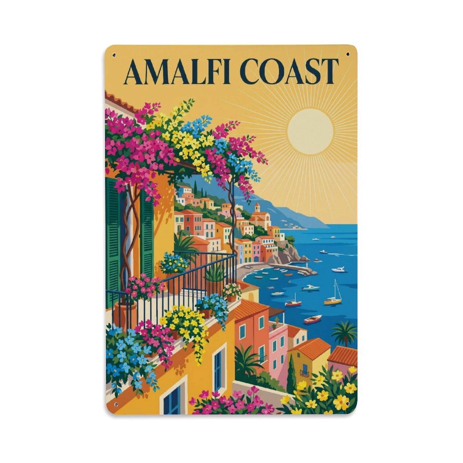 Vintage Travel Terrace Italy Coastal Metal Tin Sign