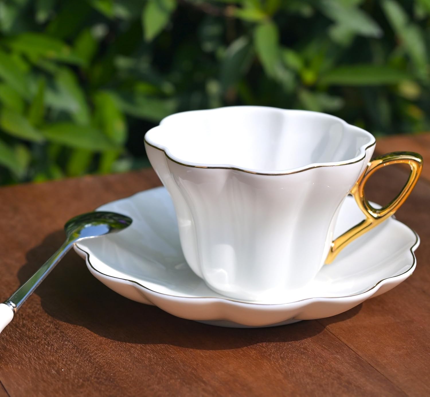 British Coffee Cup 3 Piece Set（6.8oz） Household Fashional Tea Cup with Saucer Spoon (white-B)