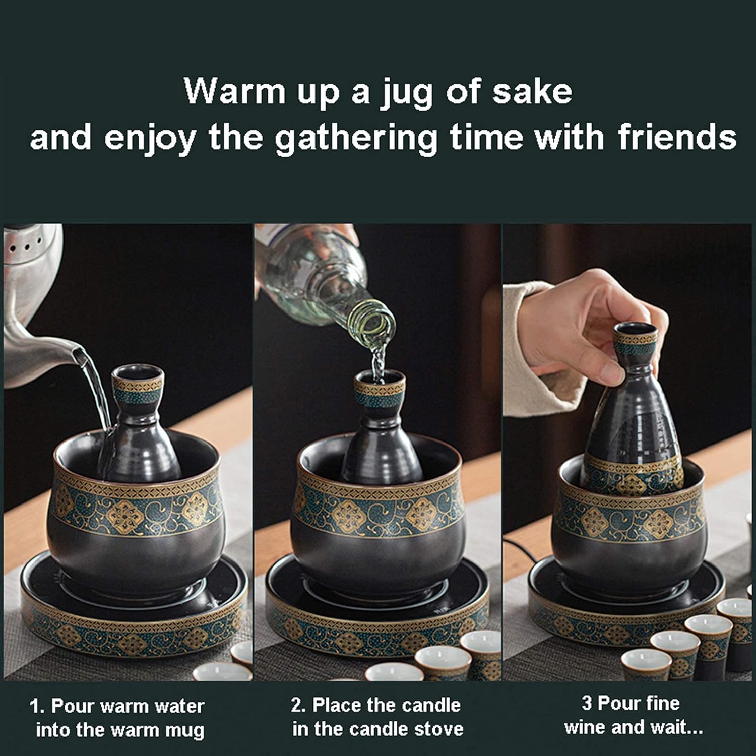 アップグレード酒セット 11個 電気サーモスタット、温め鍋、酒器、酒カップ、食器を含む