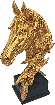16" Animal Horses Head Bust Table Sculpture Retro Resin Home Decor Statue for Bedroom,Living Room,Dining Desk,Bookshelf,Office,Study and Coffee TablesGold