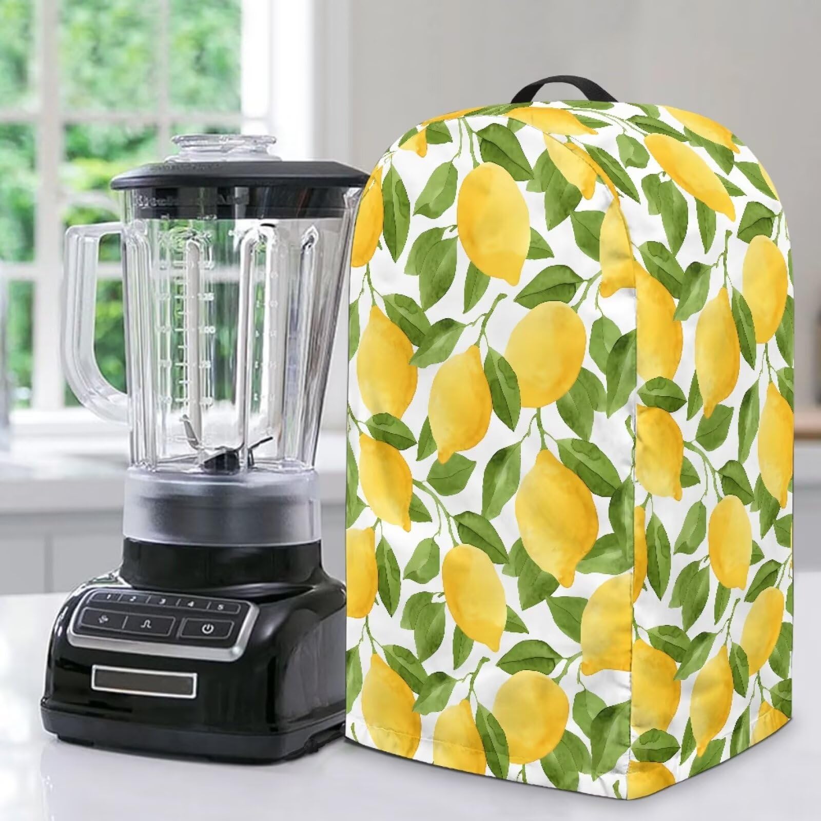 Lemon Leaf Print Countertop Blender Cover with Drawstring Kitchen Appliance Dust Protection 9.4”Lx7.2”Wx15.9”H Kitchen Blender Appliance for Home Kitchen Decor