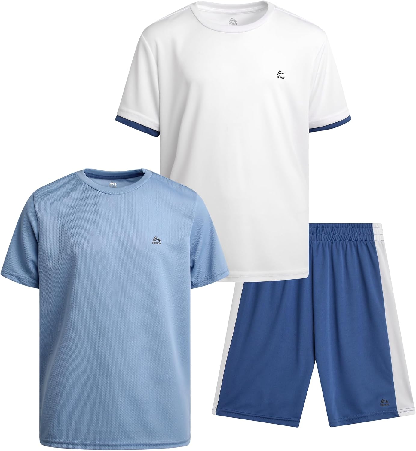RBX Boys Short Sets - 3 Piece Active Performance Short Sleeve Athletic Shirts and Gym Shorts With Elastic Waistband (4-12)