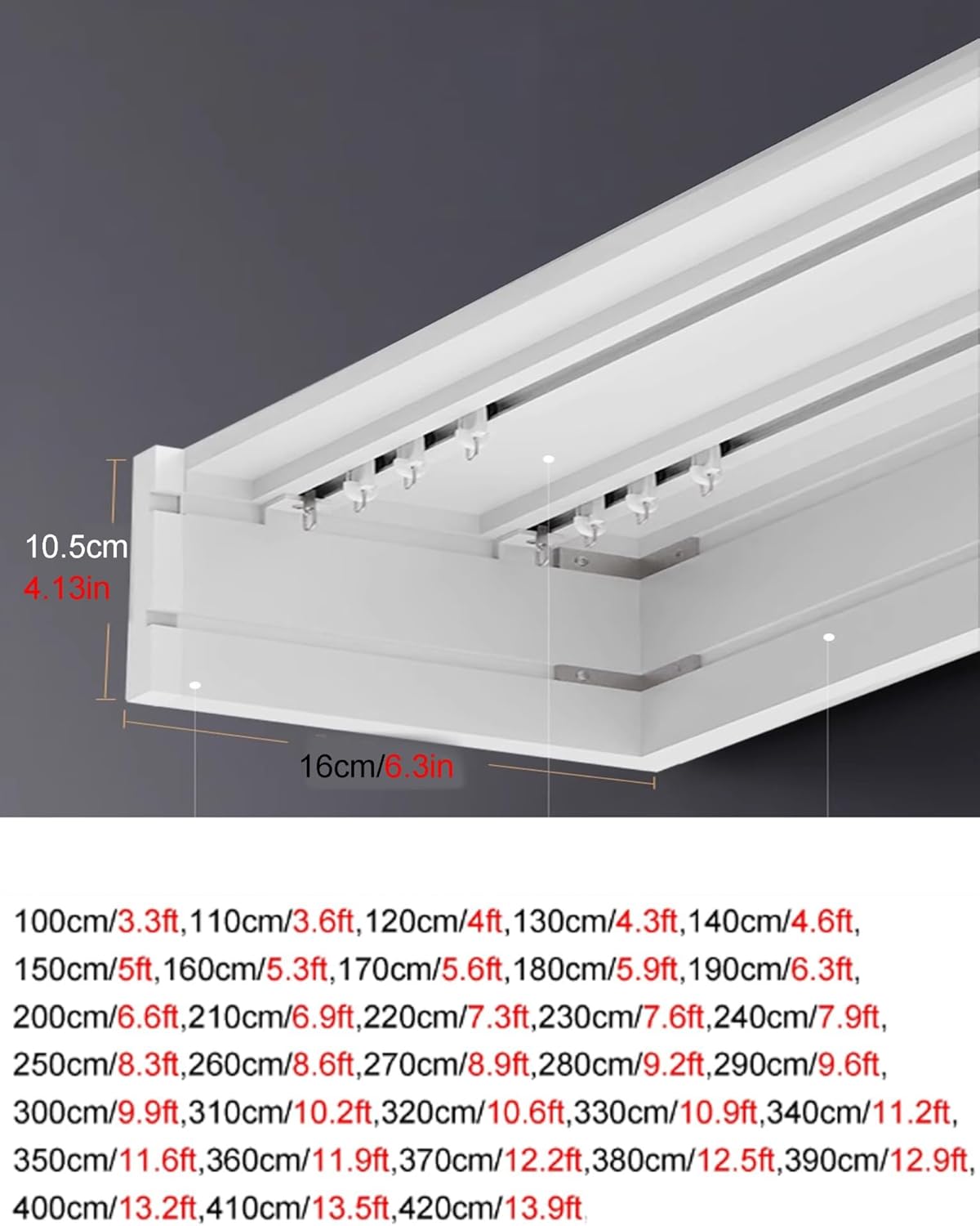3 5 7 9 11 13 FT Curtain Rod Cover Box Frame, Curtain Pelmet for Window Cassette Box Double with Track, Sliding Curtain Cover Box/Cornice Boards for Bedroom/Attics/Bathro