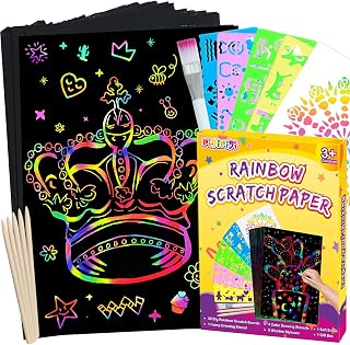 pigipigi Big Sheets 8''x 11'' Scratch Paper Art Craft for Kids - Black Rainbow Magic Scratch Off Paper Kit Drawing Pad Set for Girls Boys Party Activity Game Birthday Christmas Easter Toy Gifts