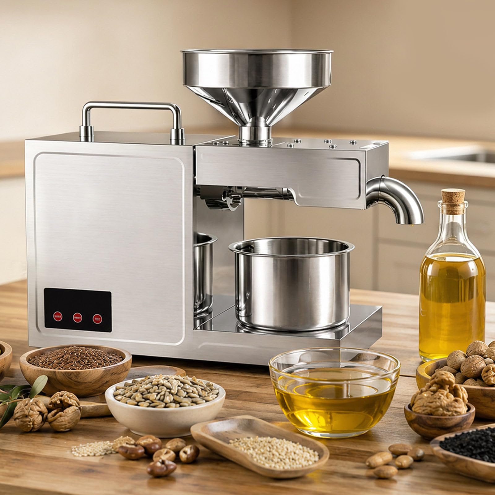 AUTUMFLATGAO Oil Maker Machine, 820W Cold & Hot Press, Temperature Control