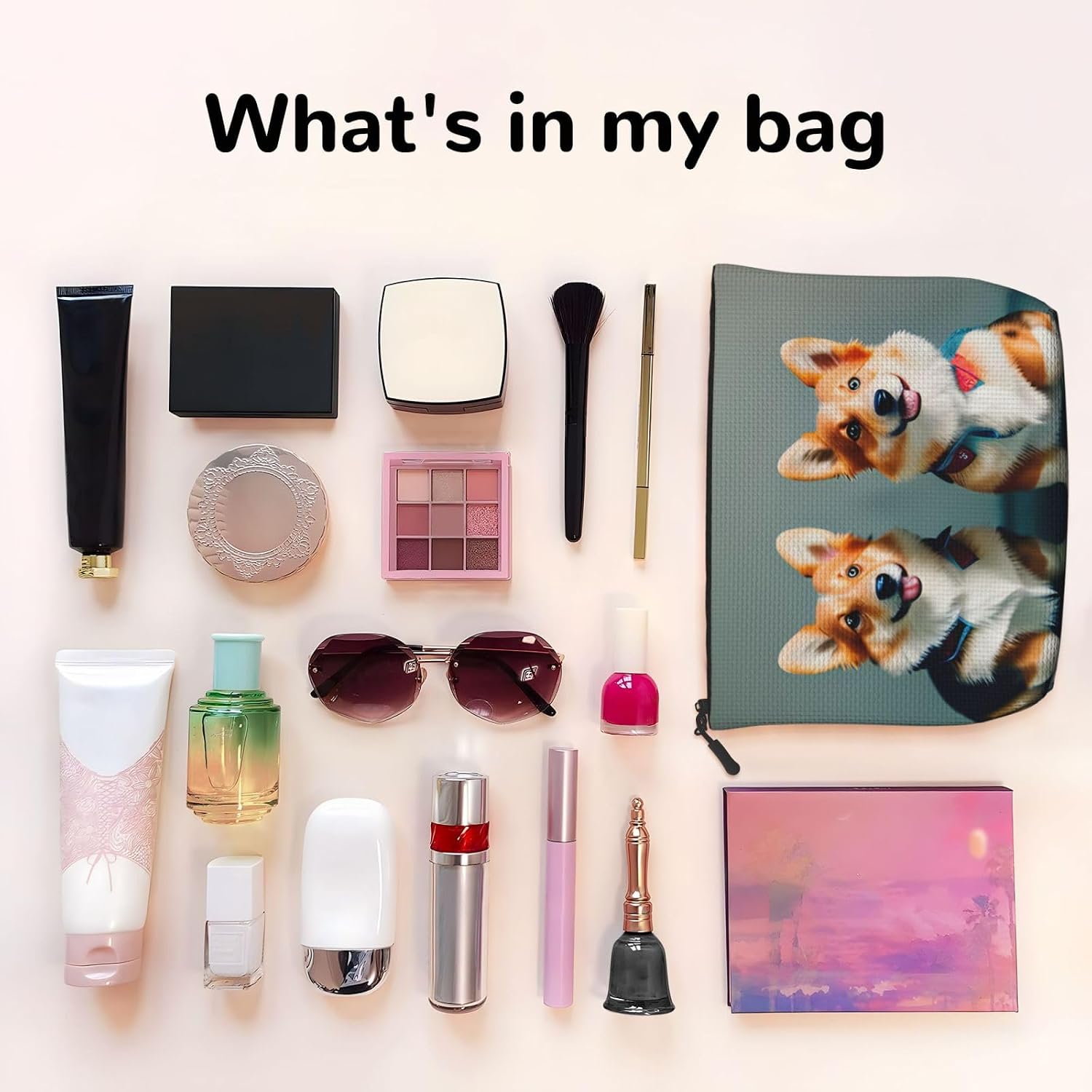 Wearing Clothes Cute Corgi Dogs Print Women Lightweight Makeup Bag Large-Capacity Daily Travel Toiletry Organizer Pouch image 3