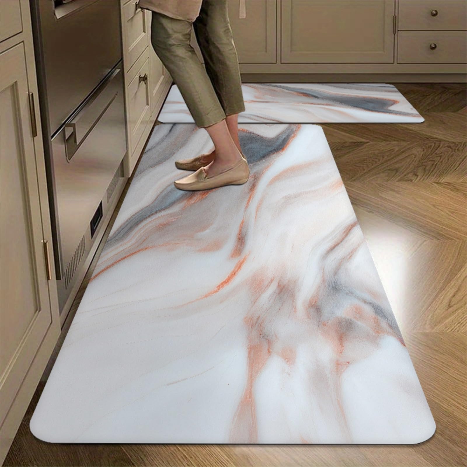 Tapis de cuisine pour couloir et salon effet marbre blanc moderne