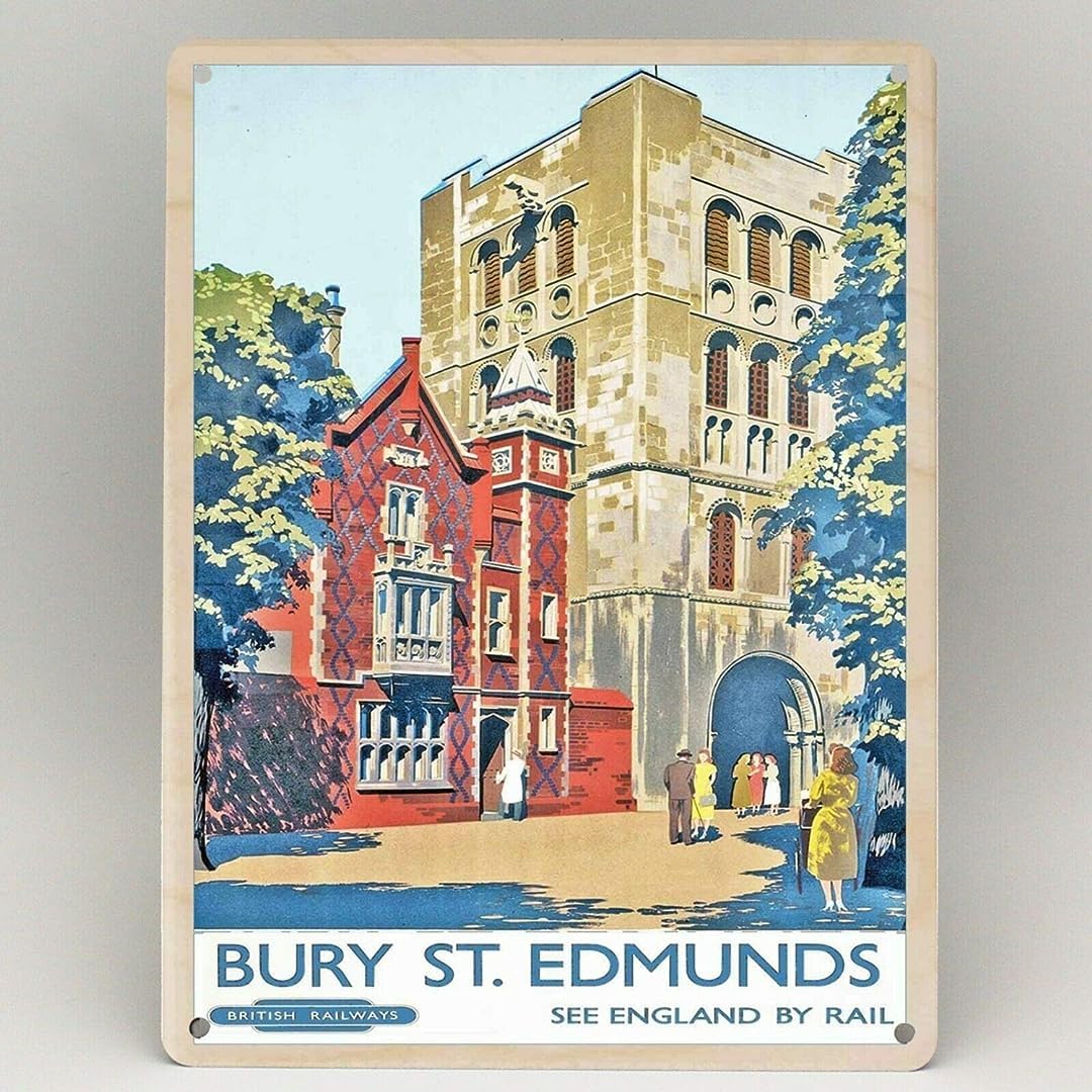 Bioprocess Bury St Edmunds Railway Poster Metal Sign Vintage Rail Travel British Metal Tin Sign 8X12 Inches