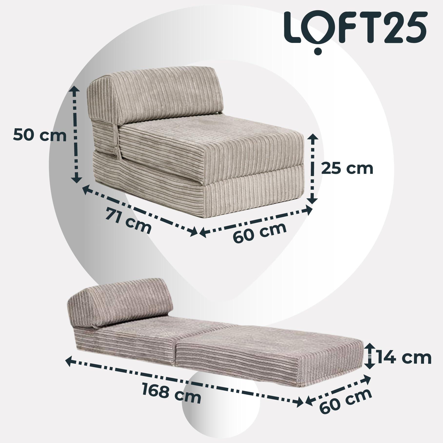 Canapé-lit Bjorn en Z dépliable, en velours côtelé, matelas simple, style vison