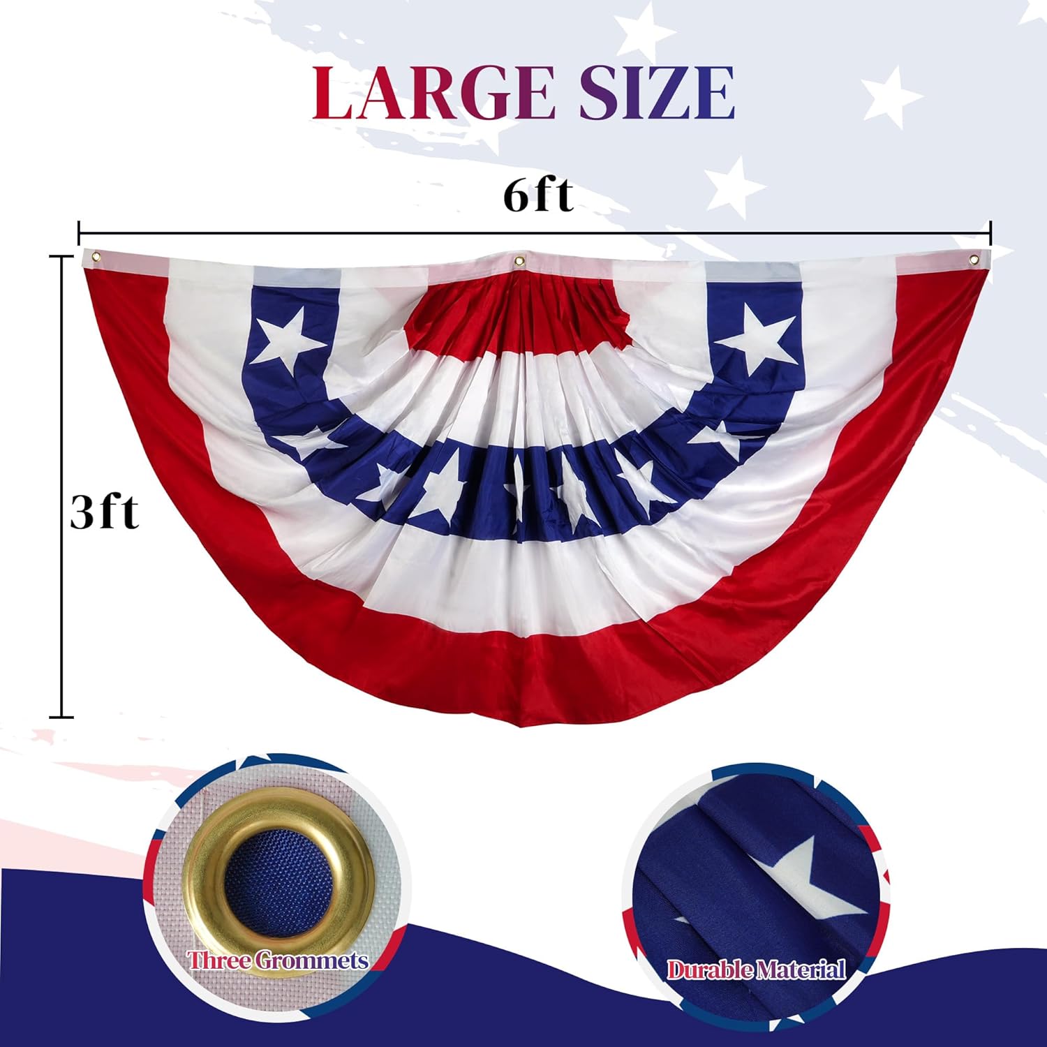 MCFULL American Flag Bunting for Outside,3x6 FT Bunting Flags Outdoor,American Flag Banners for Outside,USA Pleated Fan Flags Red White and Blue Banner for Labor Day Veterans Day Decorations,3 Pcs