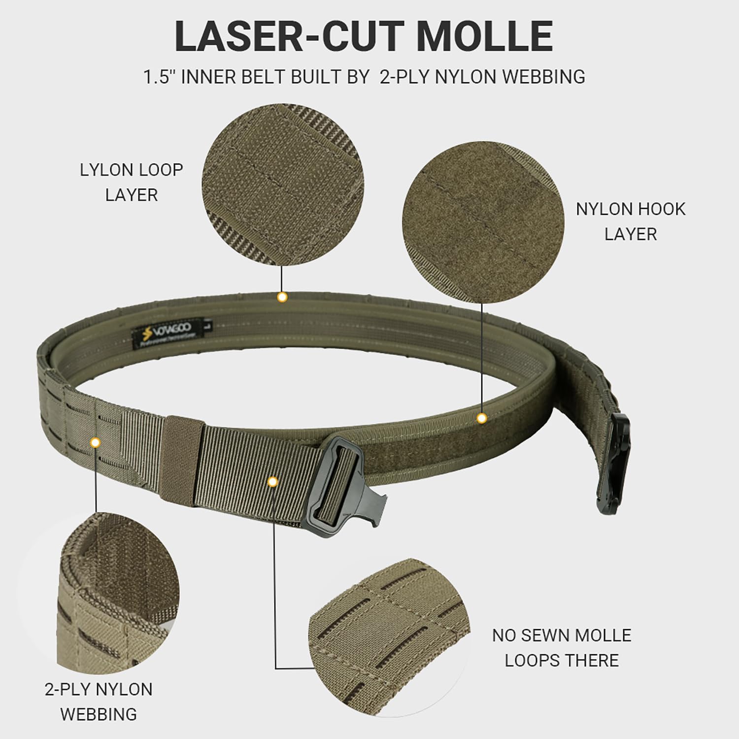 VOTAGOO Tactical Battle Belt with Quick Release Buckle MOLLE System, Heavy Duty Gun Holster Belt