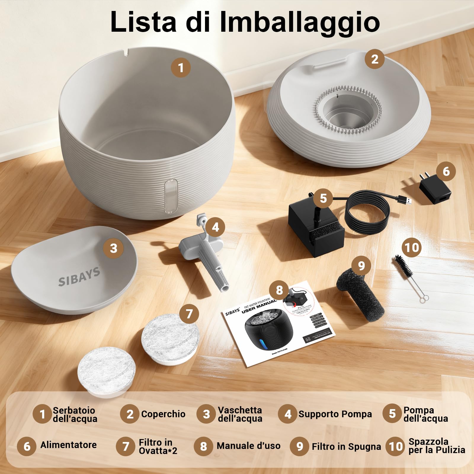 SIBAYS Fontanella per Gatti - 3.5L Fontana per Gatti con Pompa 25dB Ultra Silenziosa & Finestra a LED - Fontanella per Cani con 2 Filtri a Carbone Attivo, Senza BPA, Filtrazione Profonda, FS77 (GY)