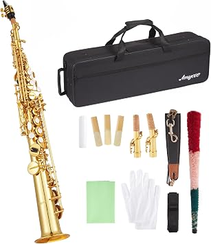 Soprano Saxophone Set, Copper Lacquer Gold Finish, Hand-Assembled & Beginner-Friendly, Includes Hard Case, Neck Strap, Reeds, Stand & Essential Cleaning Accessories