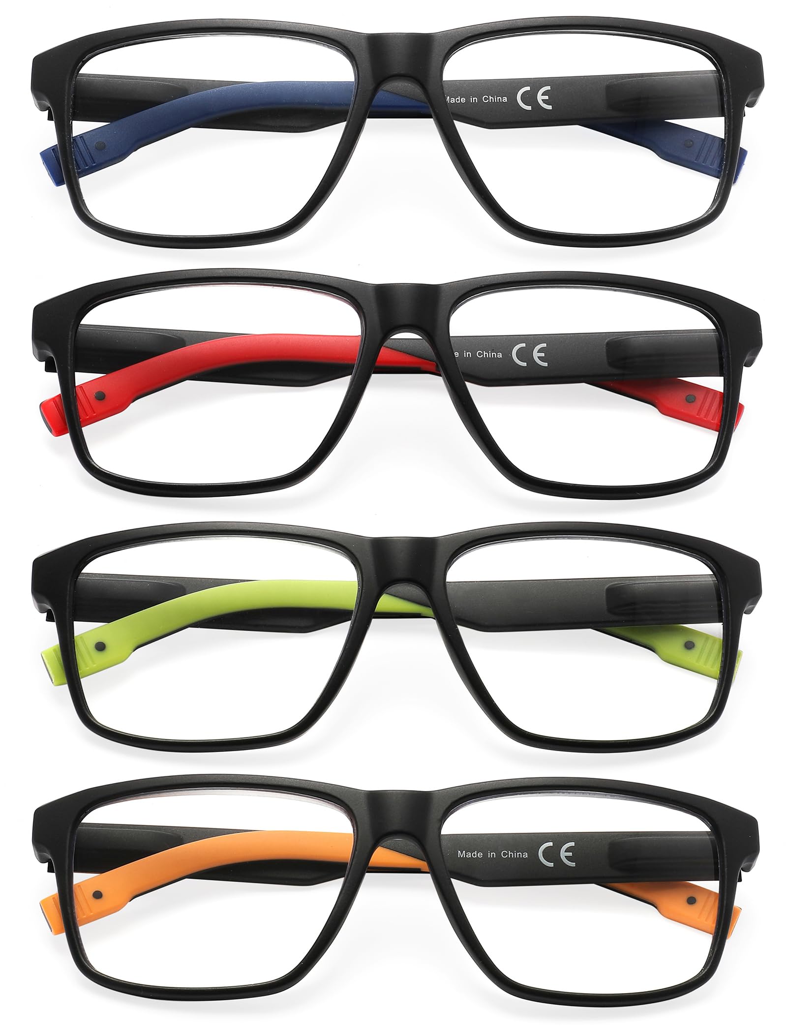MODFANS Un Pack de 4 Gafas de Lectura Hombre Anti Luz Azul,Varillas de Goma,Lente Clara,Vision Clara,Ligeras Comodas,Colores Mezclados